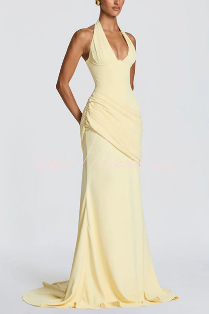 Crepe Halter Maxi Dress with Lace-Up Back - view 4