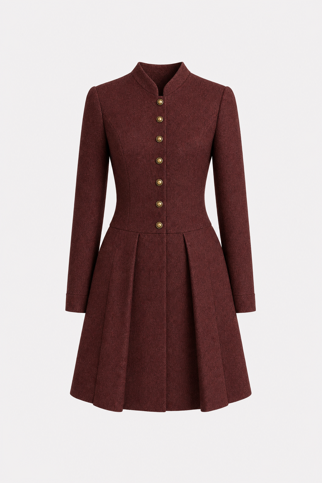 Wine red pleated button mini dress