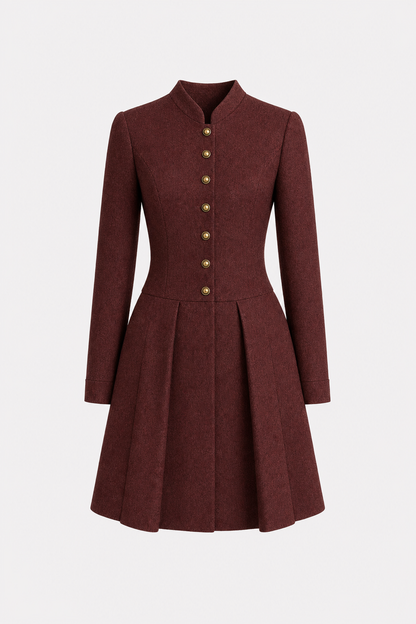 Wine red pleated button mini dress