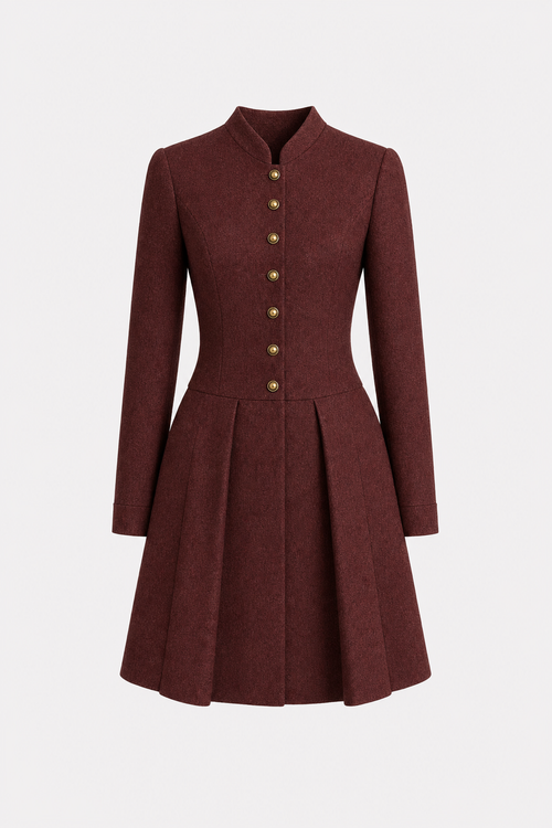 Wine red pleated button mini dress