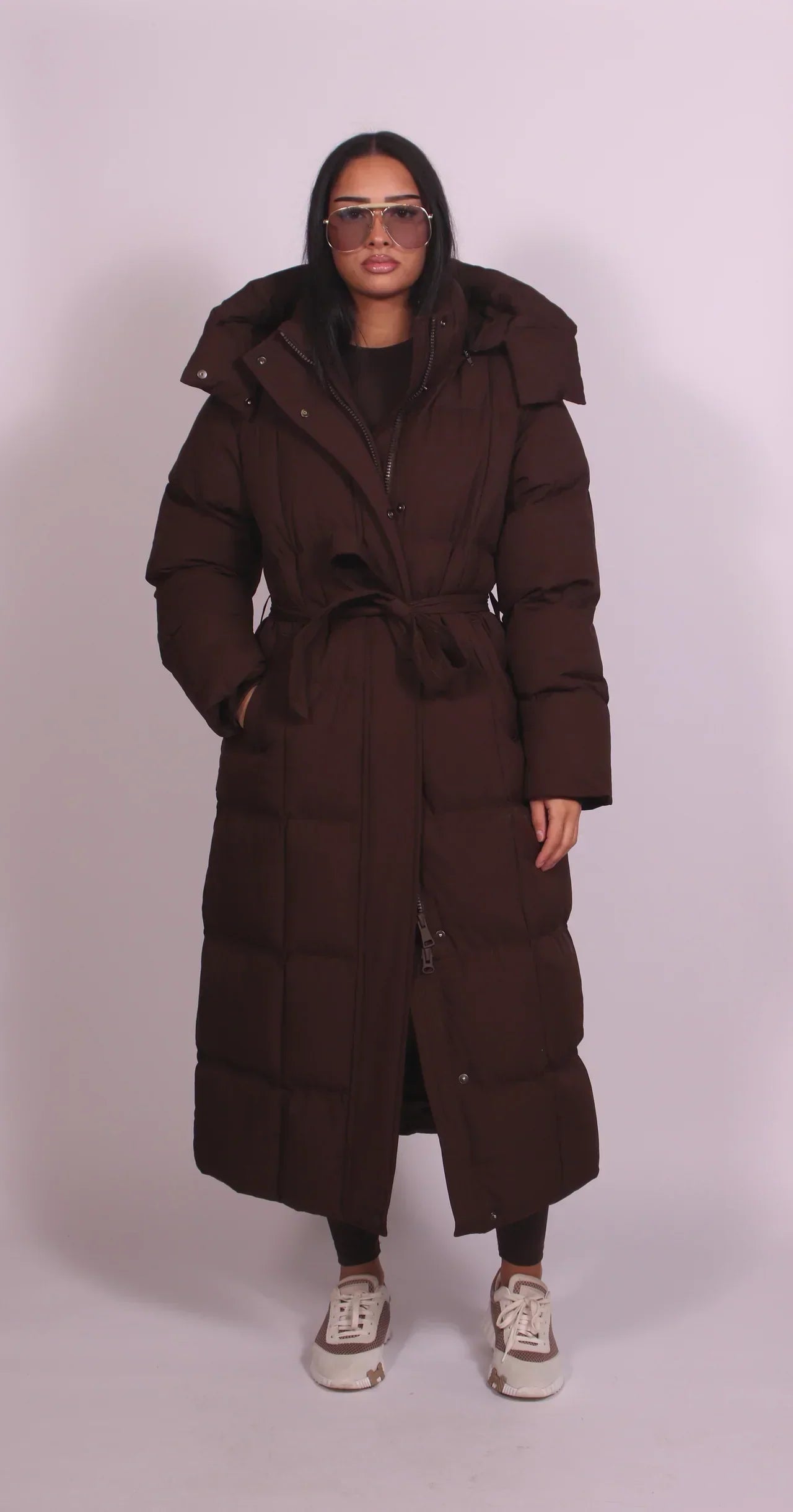 Padded Full-Length Coat With Cinched Waist - view 2
