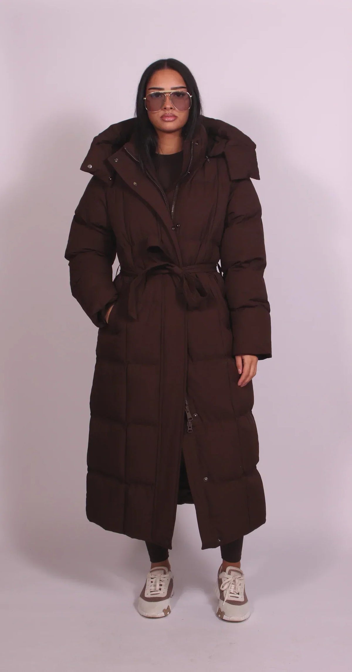 Padded Full-Length Coat With Cinched Waist - view 2