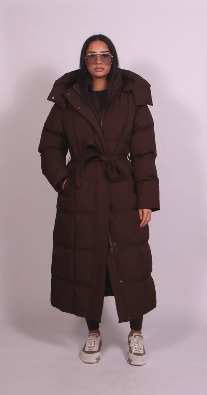 Padded Full-Length Coat With Cinched Waist - view 2