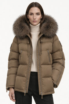 Down Puffer Coat With Hood And Fur Trimmed Collar - 3