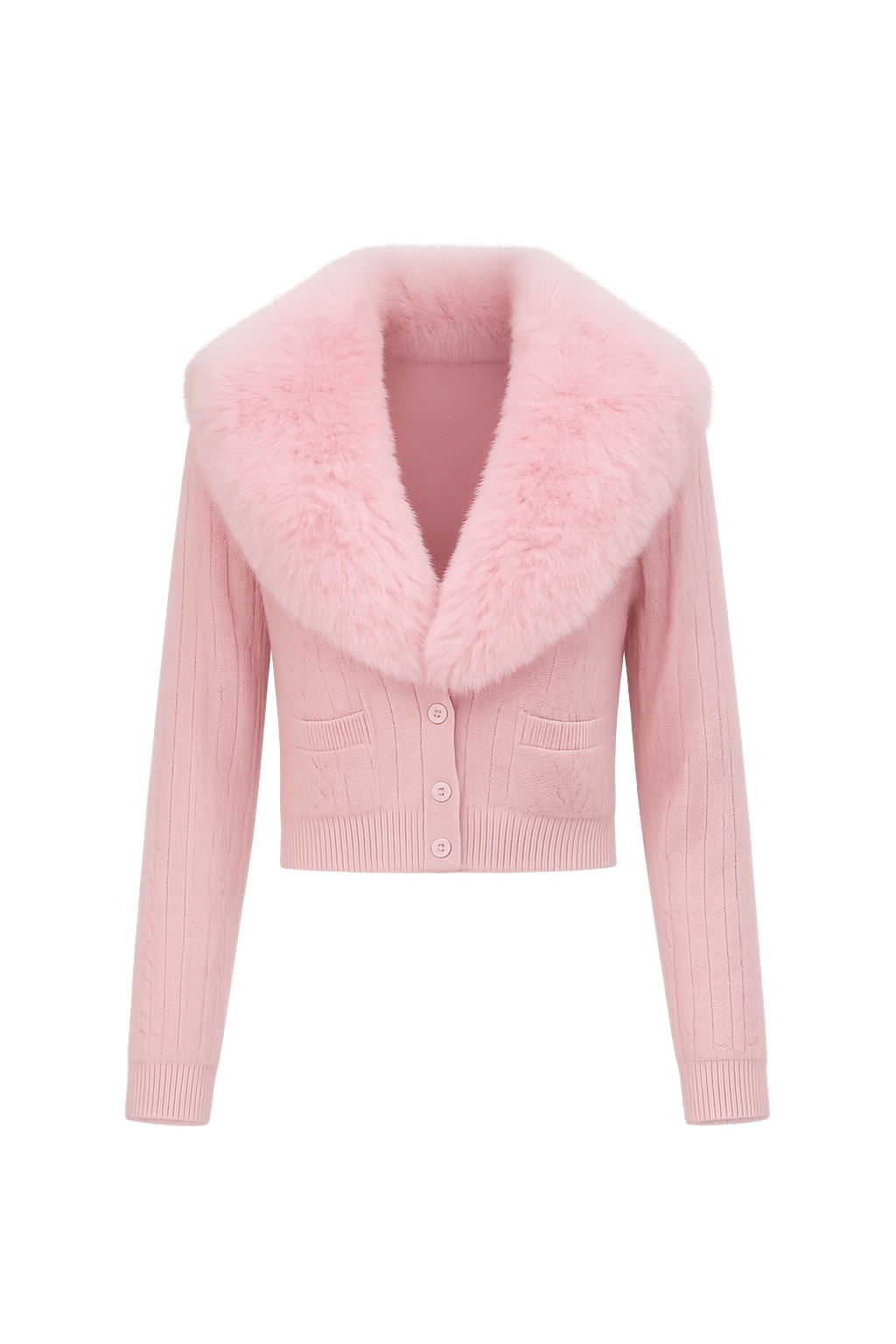 Faux Fur Cardigan Sweater With Collar Detail - 1