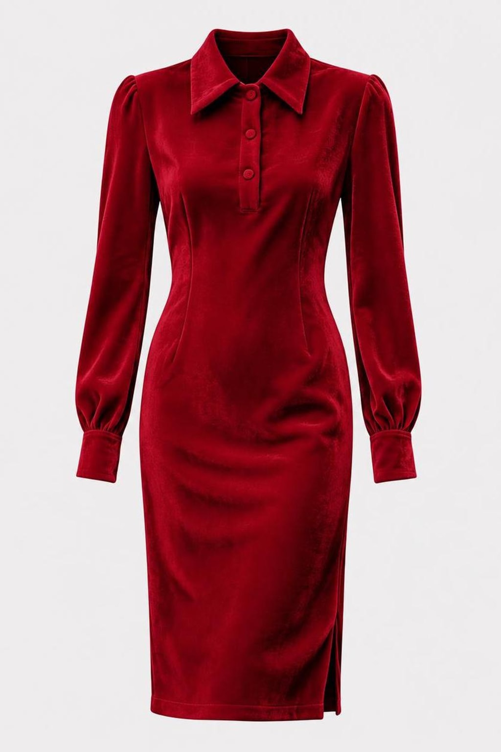 Velvet Midi Dress With Puff Shoulders - 1