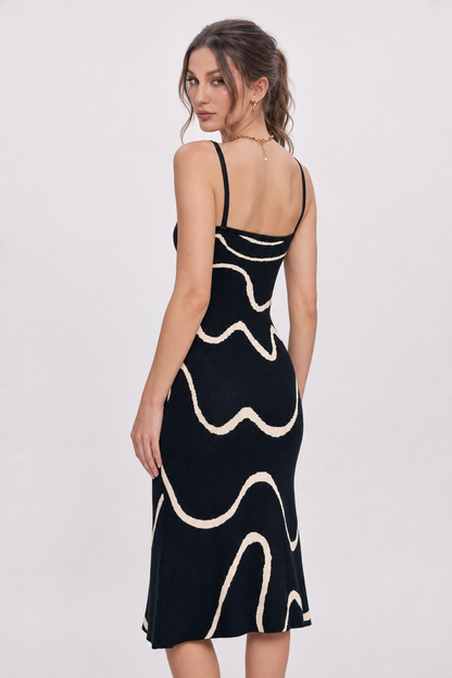 Black Cotton Modal Midi Dress, Mermaid Hem - view 5