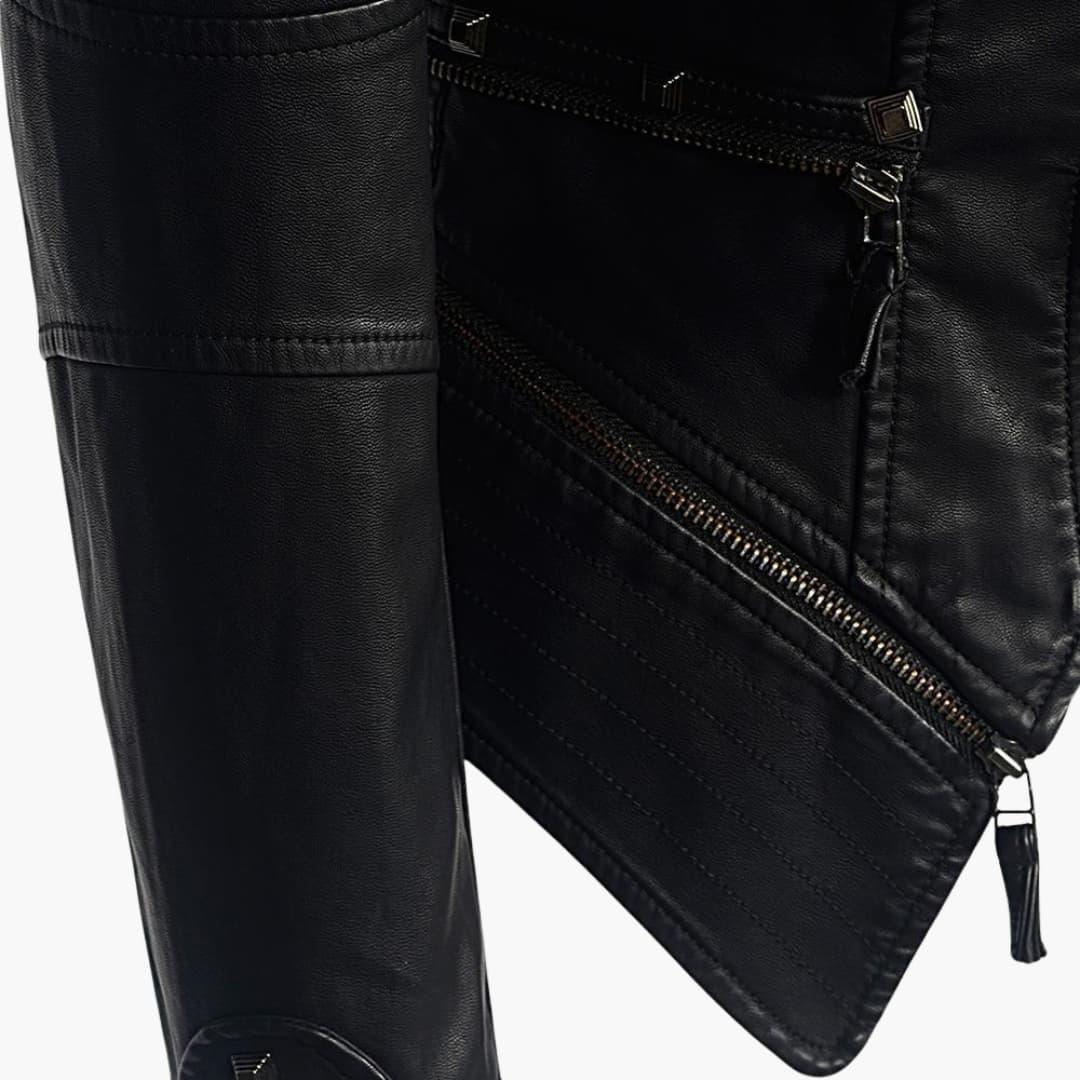 Black Studded Faux Leather Moto Jacket - view 8