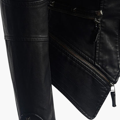 Black Studded Faux Leather Moto Jacket - view 8