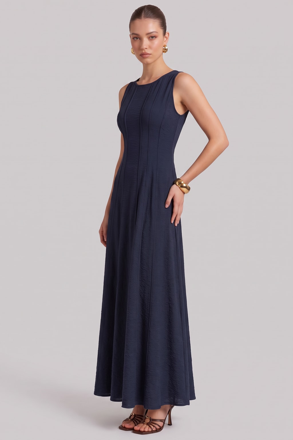 Woven Sleeveless Maxi Dress With Boat Neckline - 7