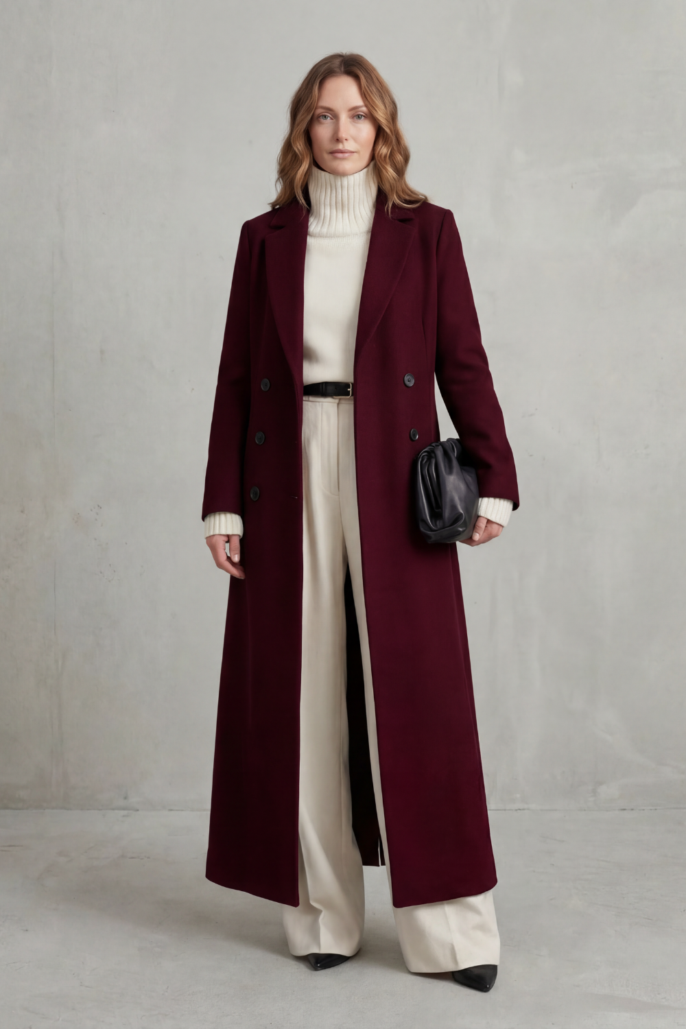 Wool blend long double breasted coat - view 9