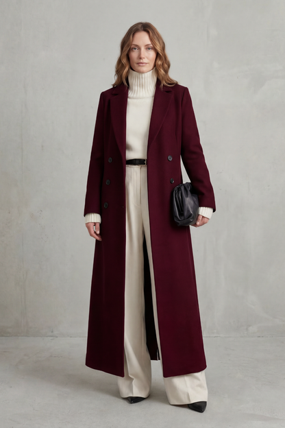 Wool blend long double breasted coat - view 9