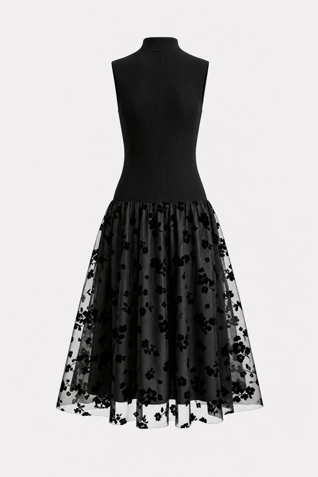 Flocked Knit Sleeveless A-Line Maxi Dress - 5