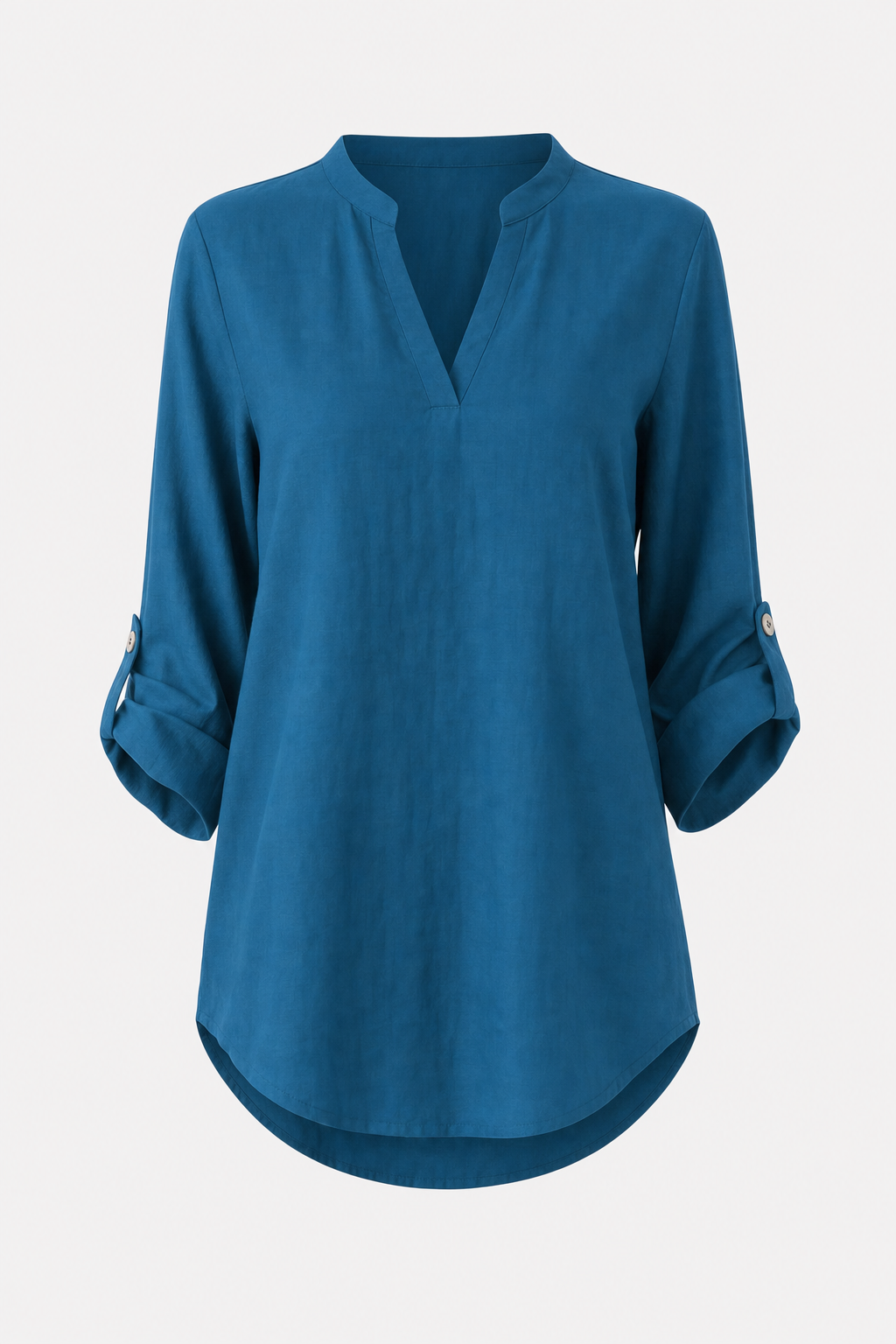 Elegance V-Neck Blouse With Roll-Tab Sleeves - 1