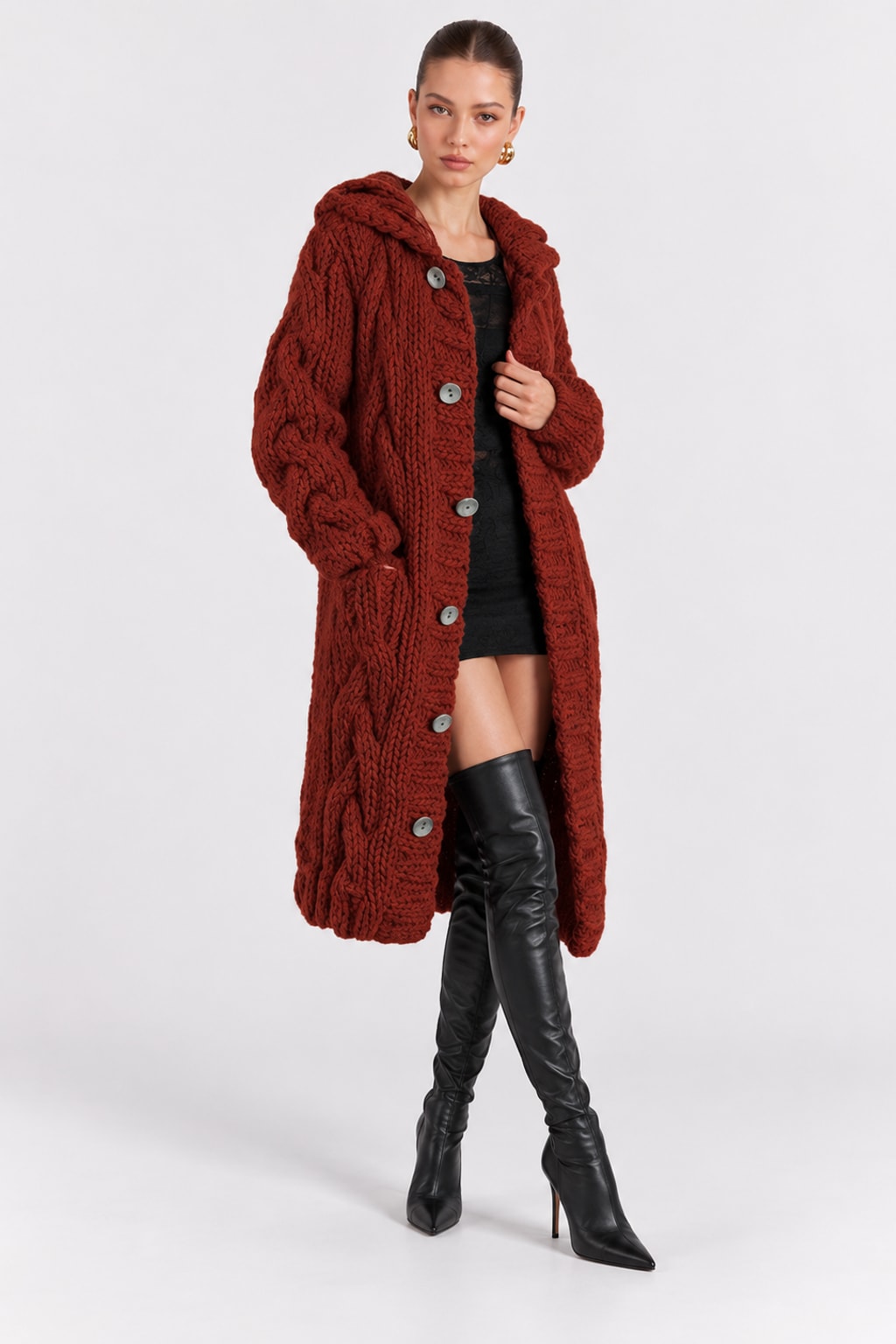 Knit Cardigan Jumper Jacket Open Front - 7