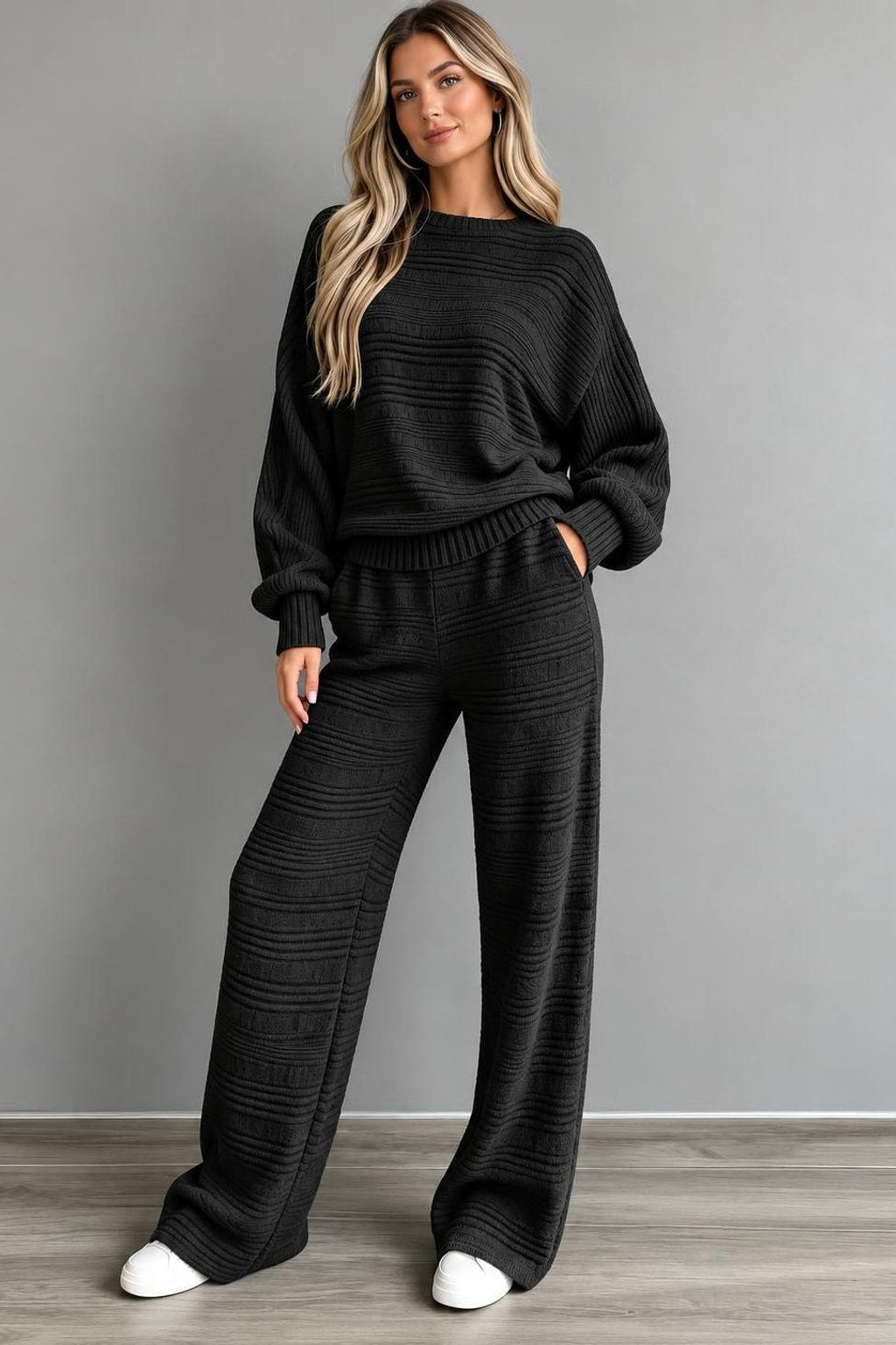 Knit Striped Wide-Leg Matching Set - 5