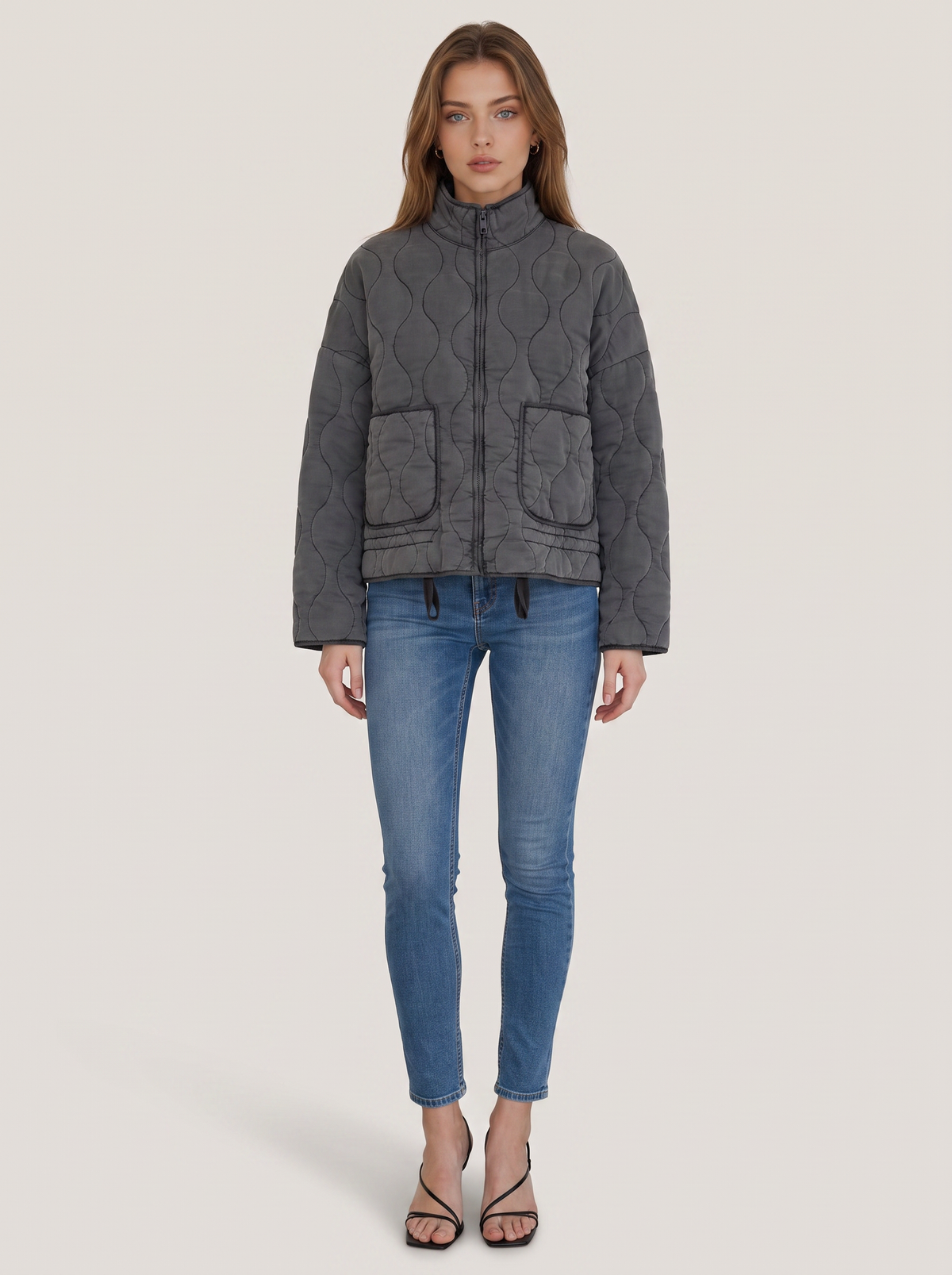Quilted zip-up jacket with drawstring waist - view 4