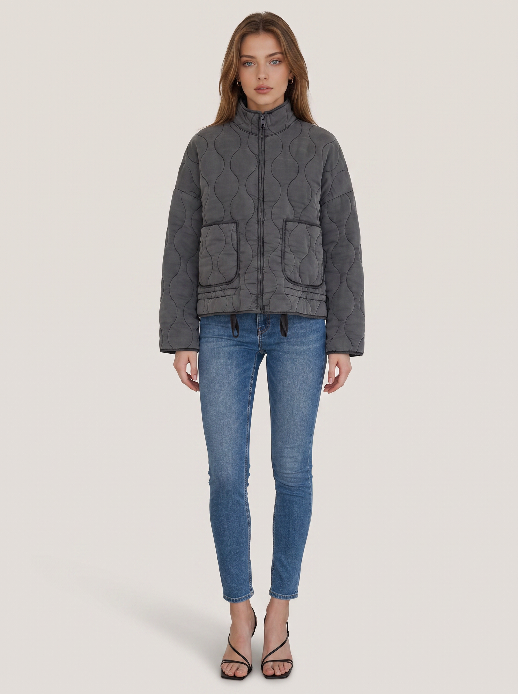 Quilted zip-up jacket with drawstring waist - view 4