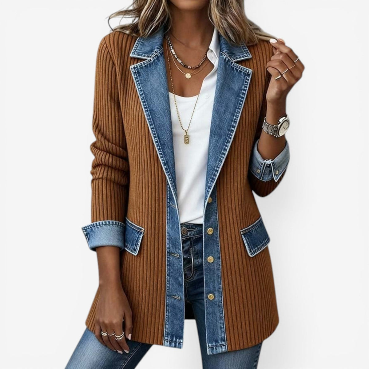 Layered Knit Button Jacket - view 5