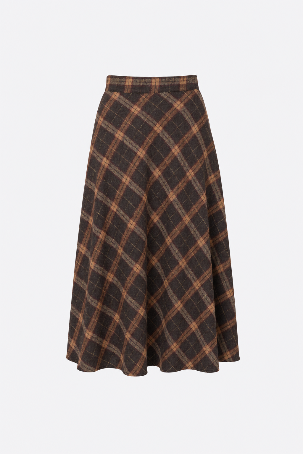 Plaid A-Line Midi Skirt With Elastic Waist