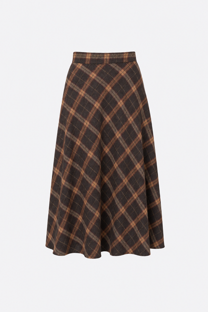 Plaid A-Line Midi Skirt With Elastic Waist