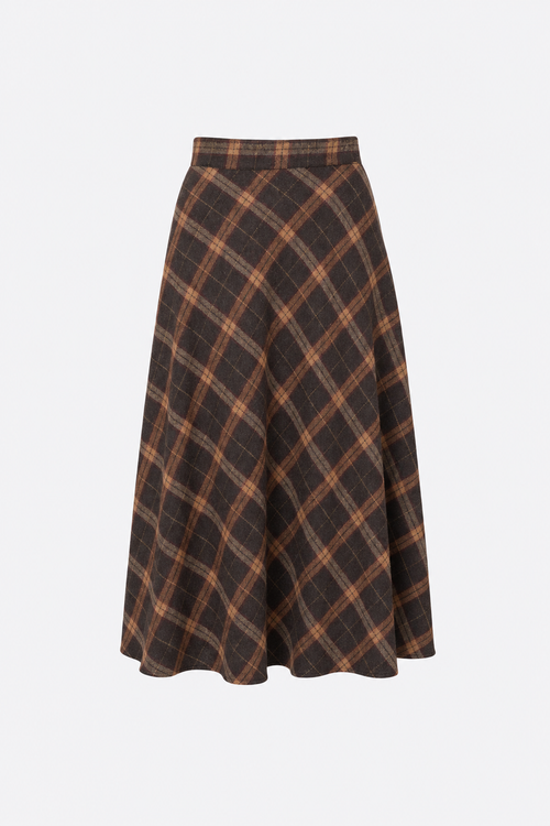 Plaid A-Line Midi Skirt With Elastic Waist