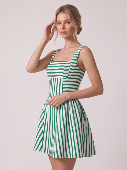Striped square-neck ruched mini dress - view 3