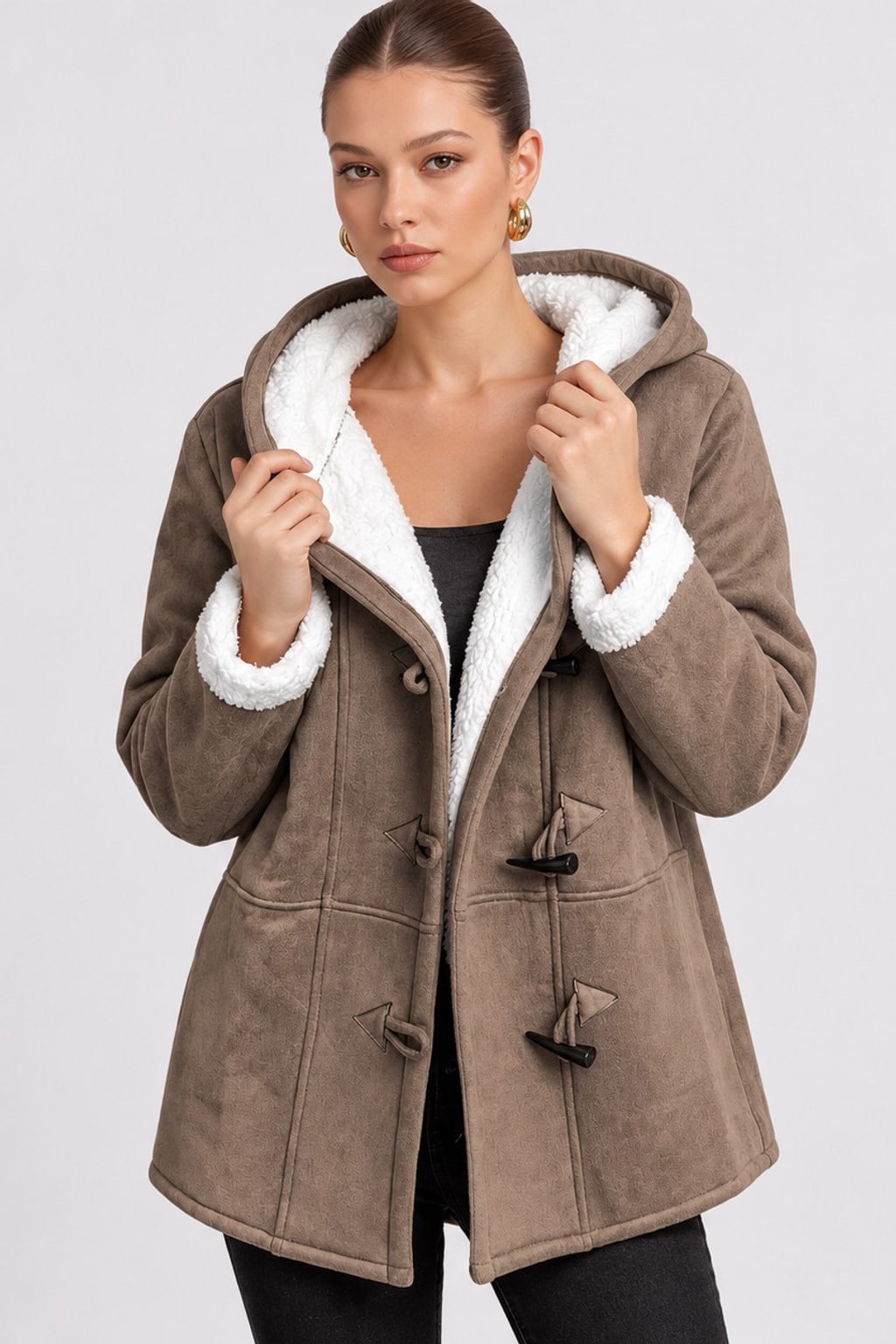 Fleece Winter Coat Hooded Toggle Closure - 7