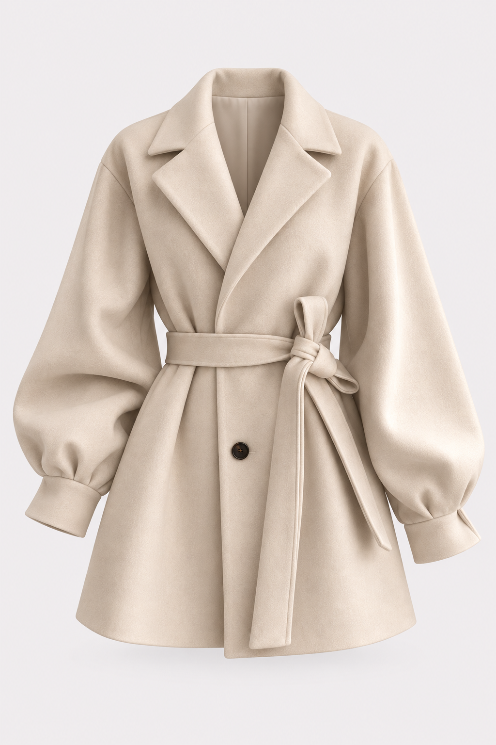 Wool-Look Coat Belted A-Line Tailored Outerwear - 4