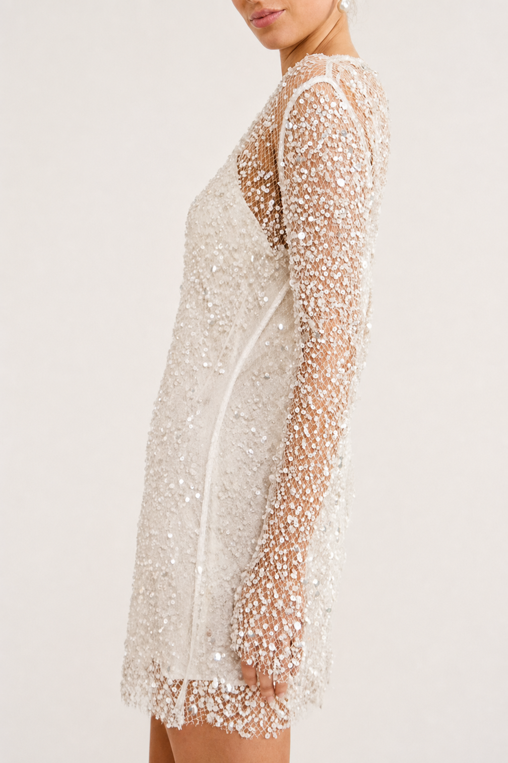 Sequin and pearl mini dress with long sleeves - view 5