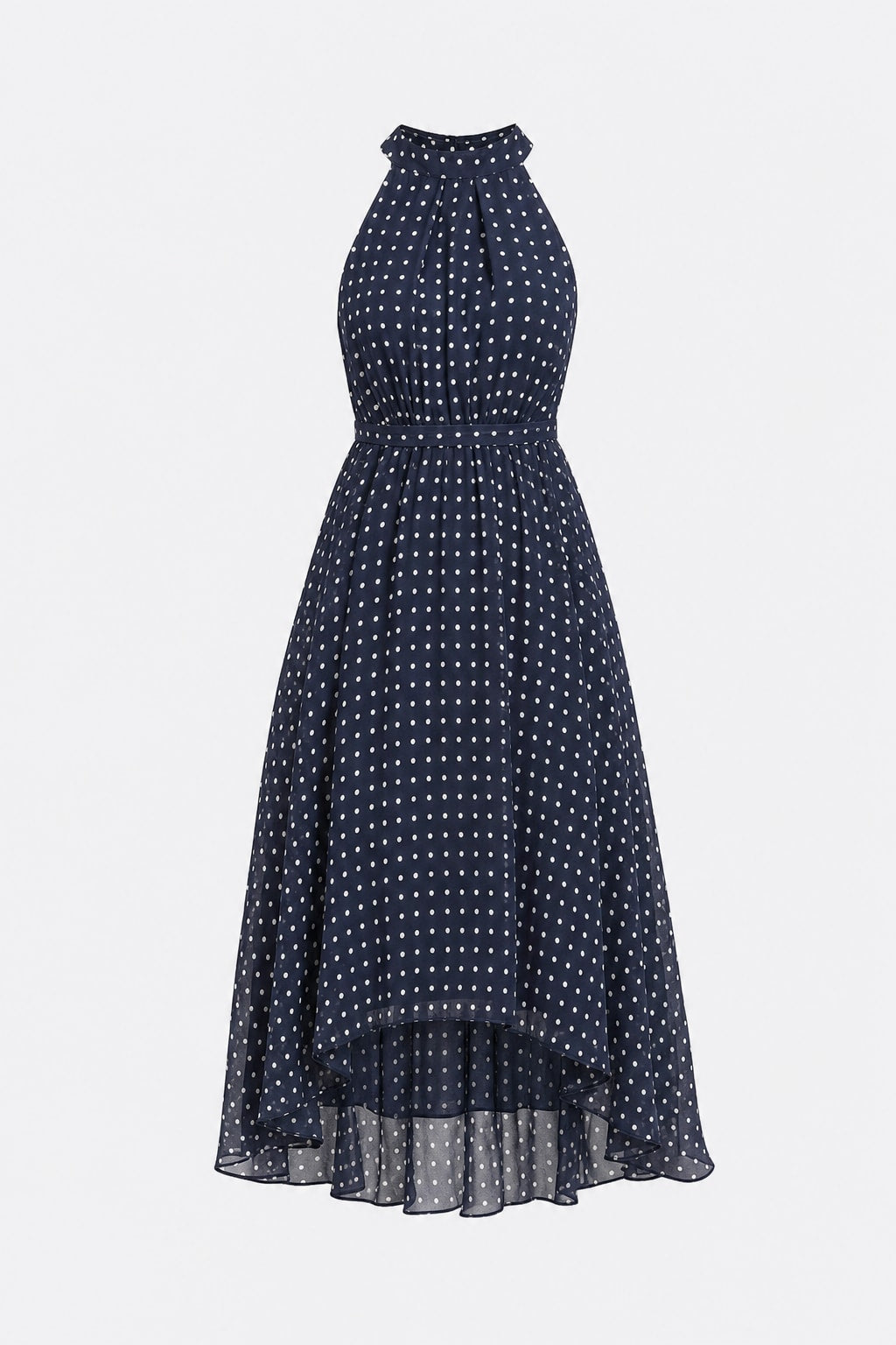 Chiffon Halter Neck Midi Dress With Pleated A-Line Skirt - 1