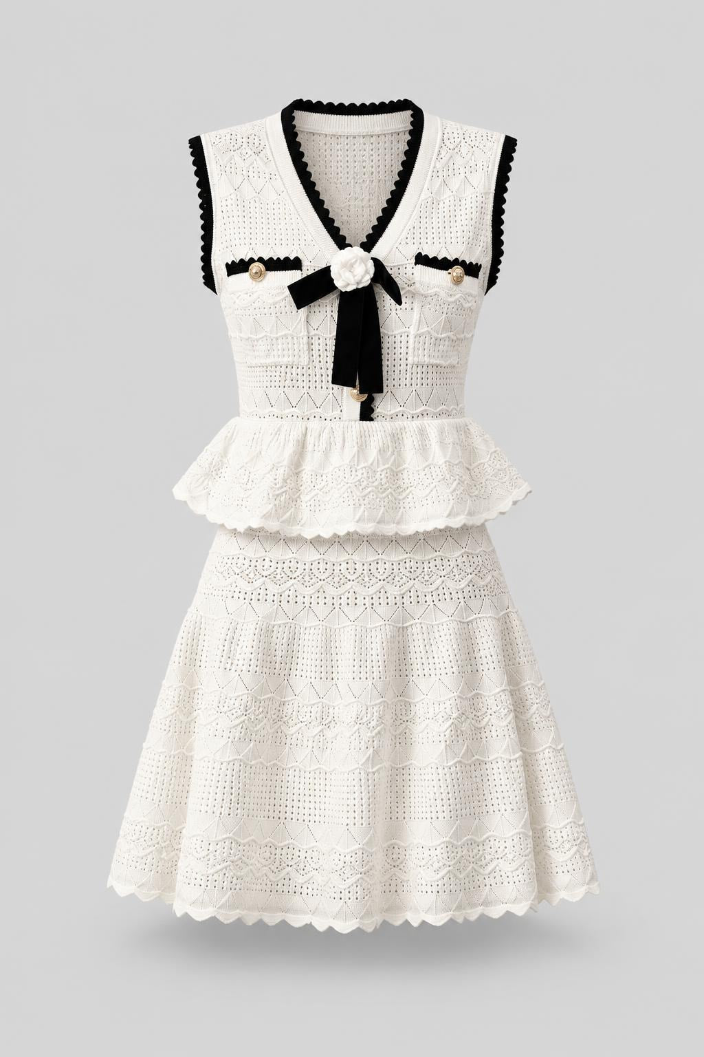 Knit Peplum Midi Dress With Contrast Trim - 1