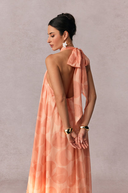Pink Geometric Chiffon Halter Maxi Dress - view 5
