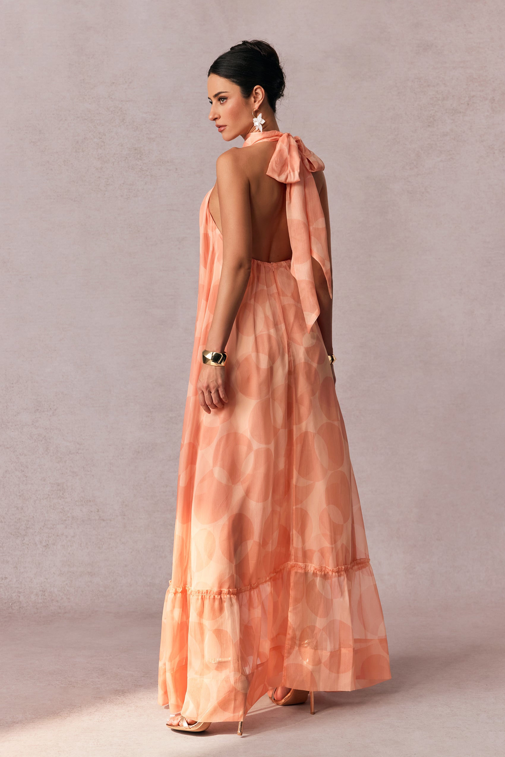 Pink Geometric Chiffon Halter Maxi Dress - view 4