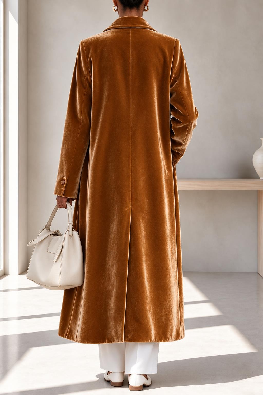 Polyester Long Overcoat With Lapel Collar - 3