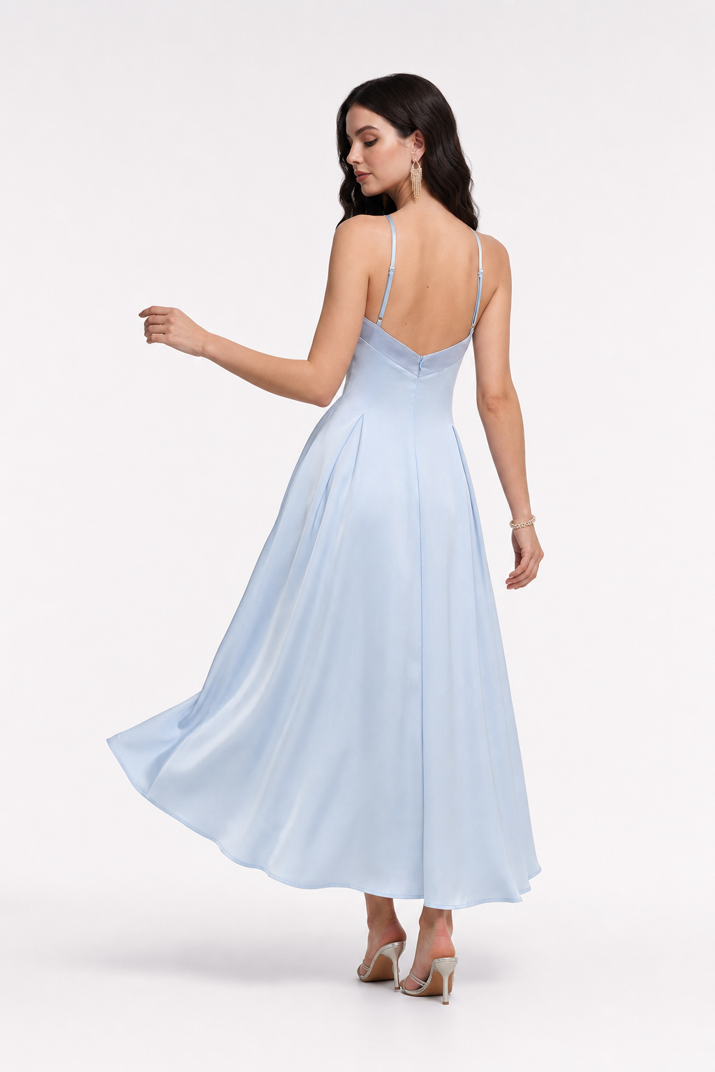 Blue Halter Satin Maxi Dress - view 4