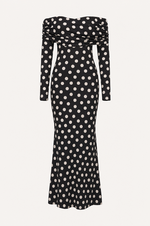 Polka Dot Off-Shoulder Maxi Dress