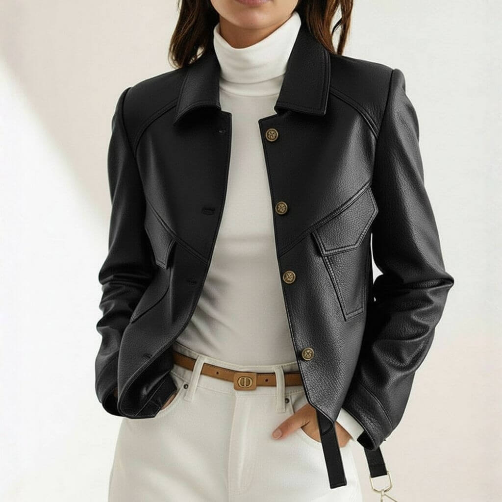 Slim Fit Leather Moto Jacket - view 4