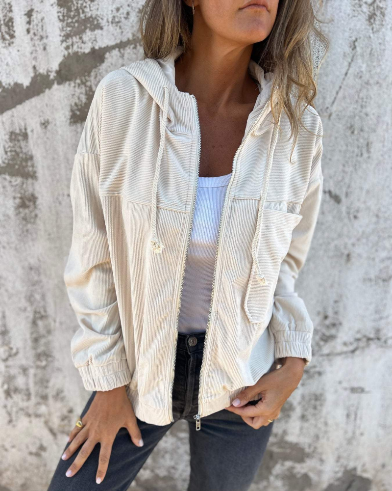 Corduroy Hooded Zip-Up Jacket, Relaxed Fit - view 2