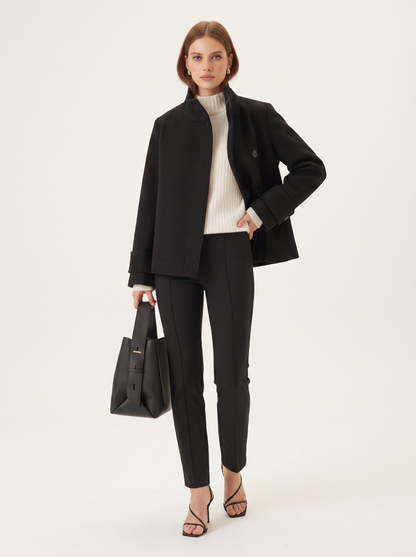 Black wool-blend short jacket with high collar - view 4