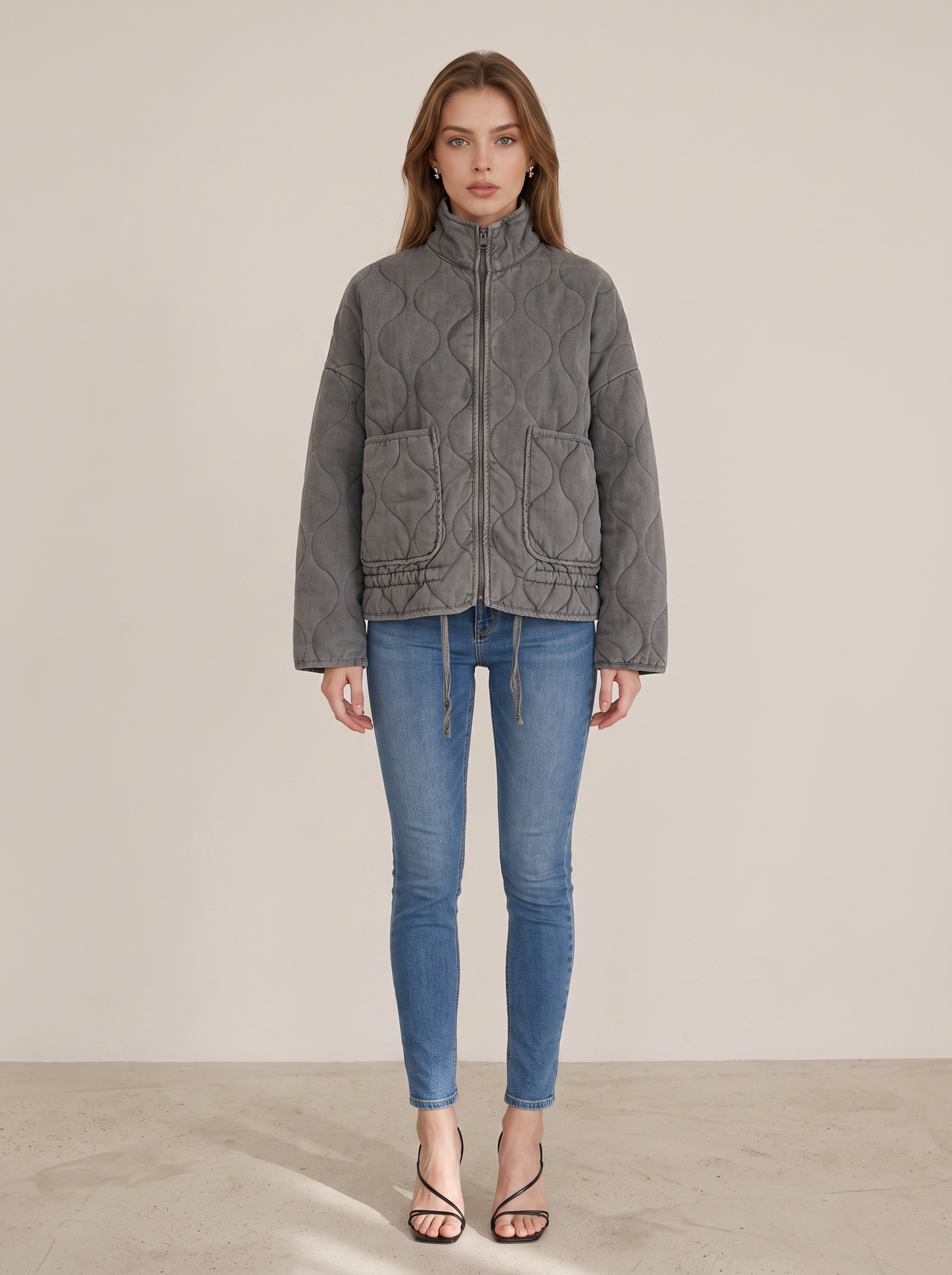 Quilted zip-up jacket with drawstring waist - view 5