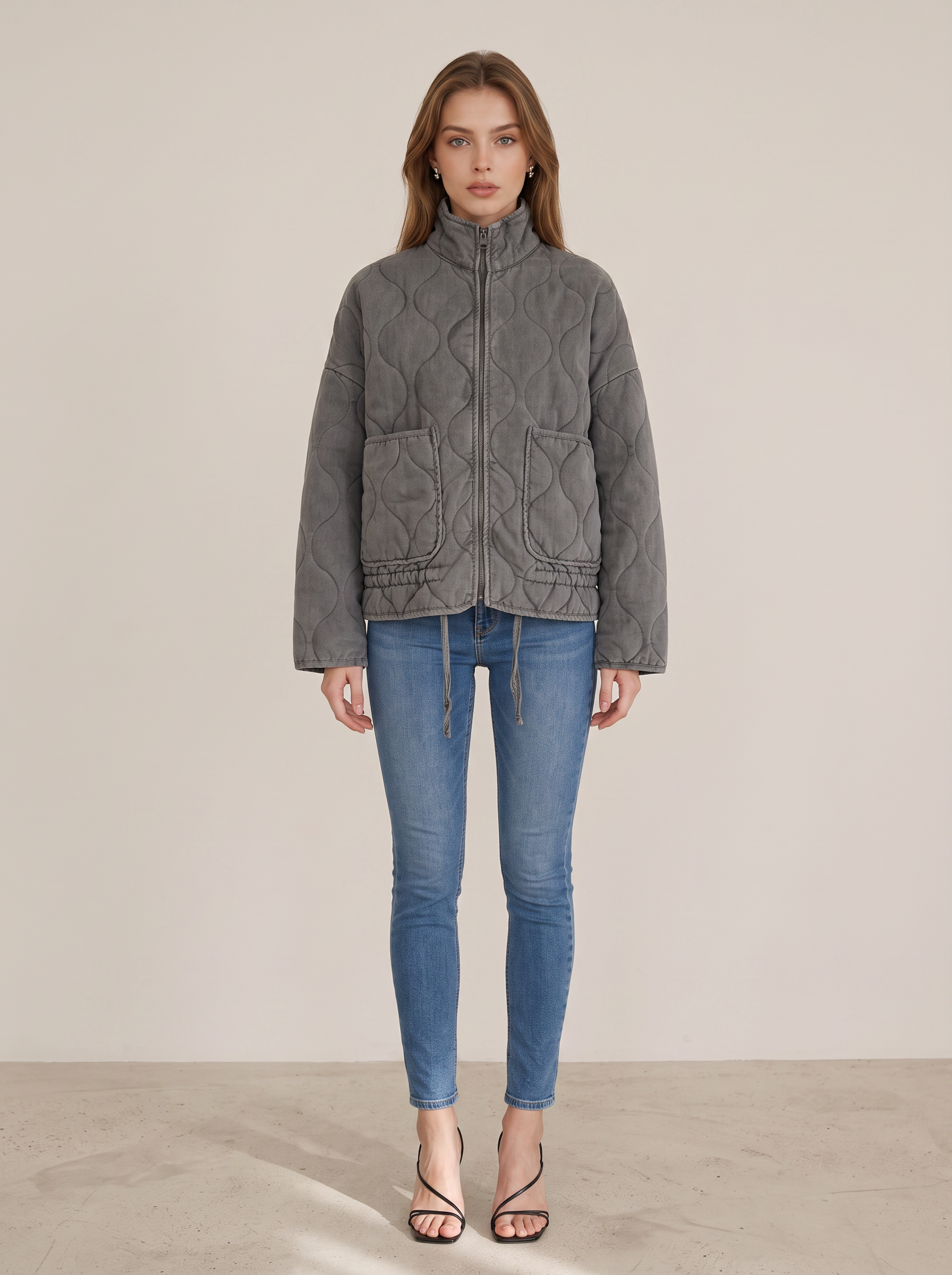 Quilted zip-up jacket with drawstring waist - view 5