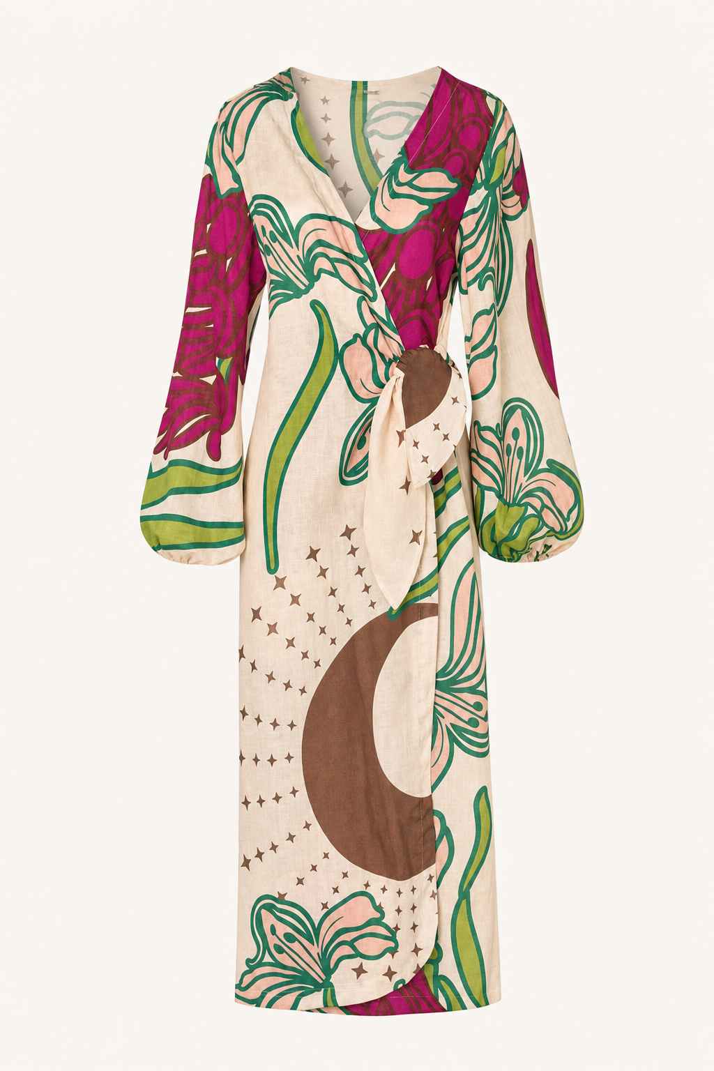 Balloon Sleeve Linen Tunic Maxi Dress