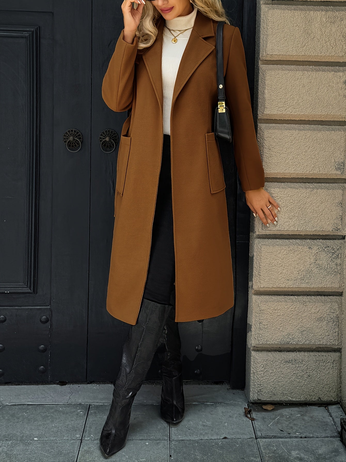Tailored belted long coat with waist tie - view 10