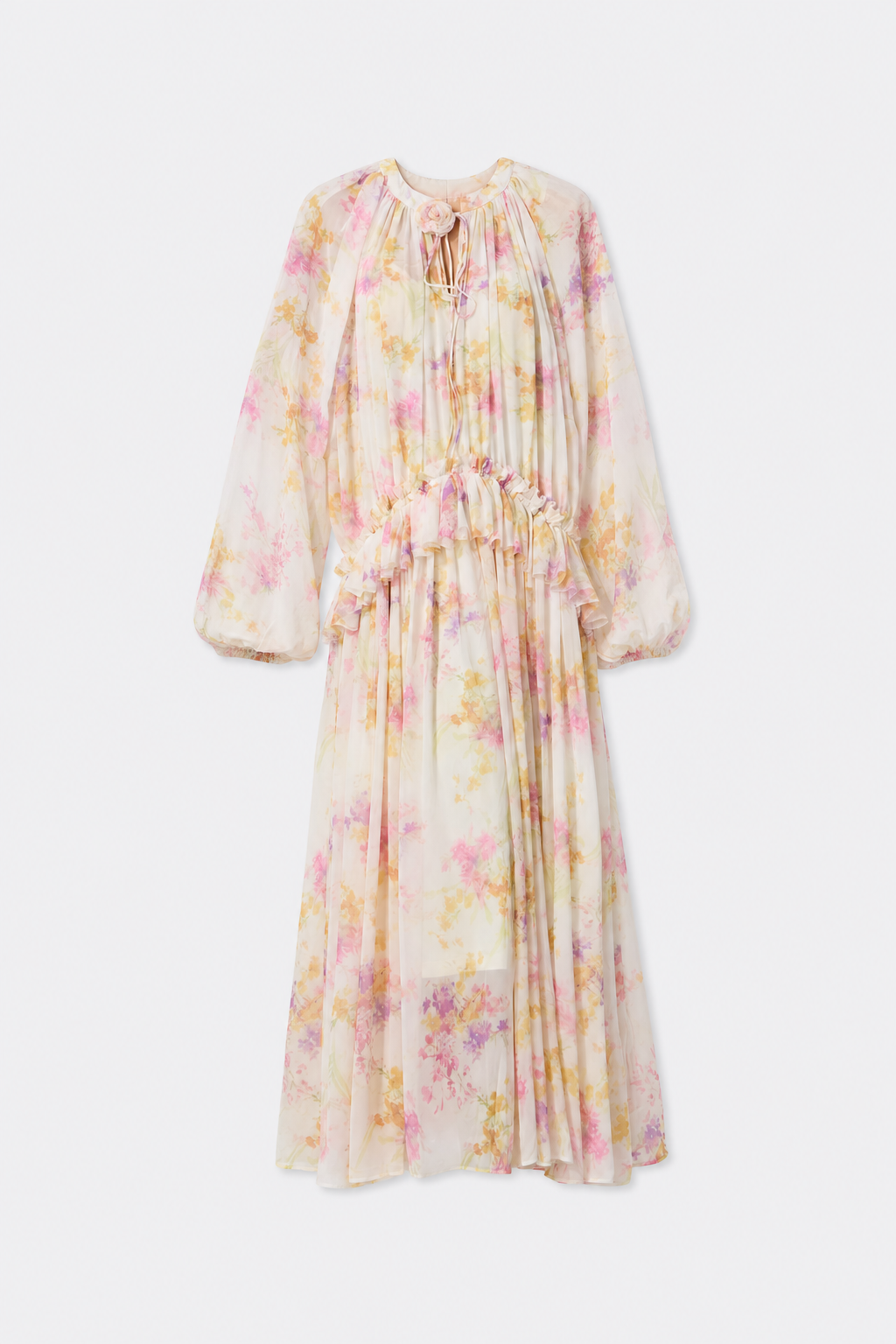 Apricot Chiffon Lantern Sleeve Maxi Dress