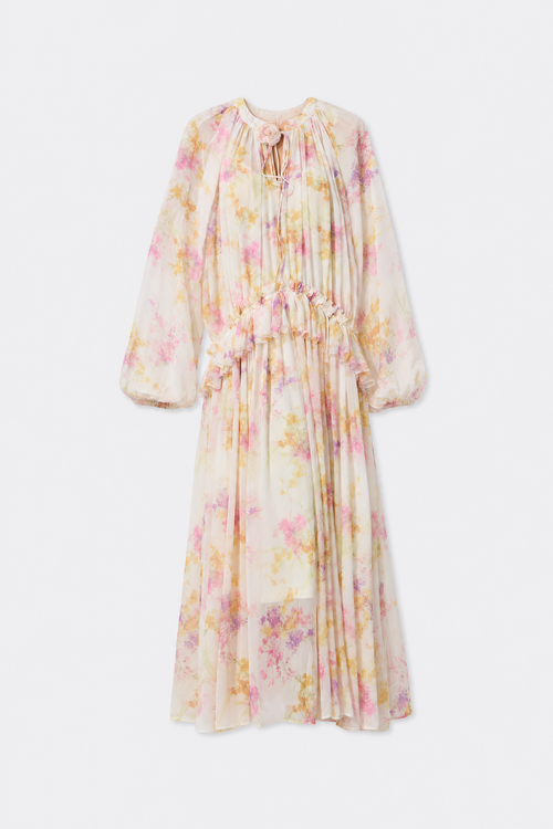 Apricot Chiffon Lantern Sleeve Maxi Dress