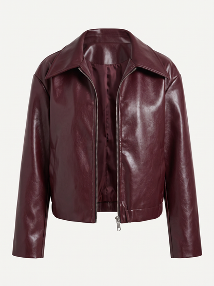Oversized Cropped Faux Leather Jacket