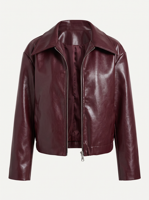 Oversized Cropped Faux Leather Jacket