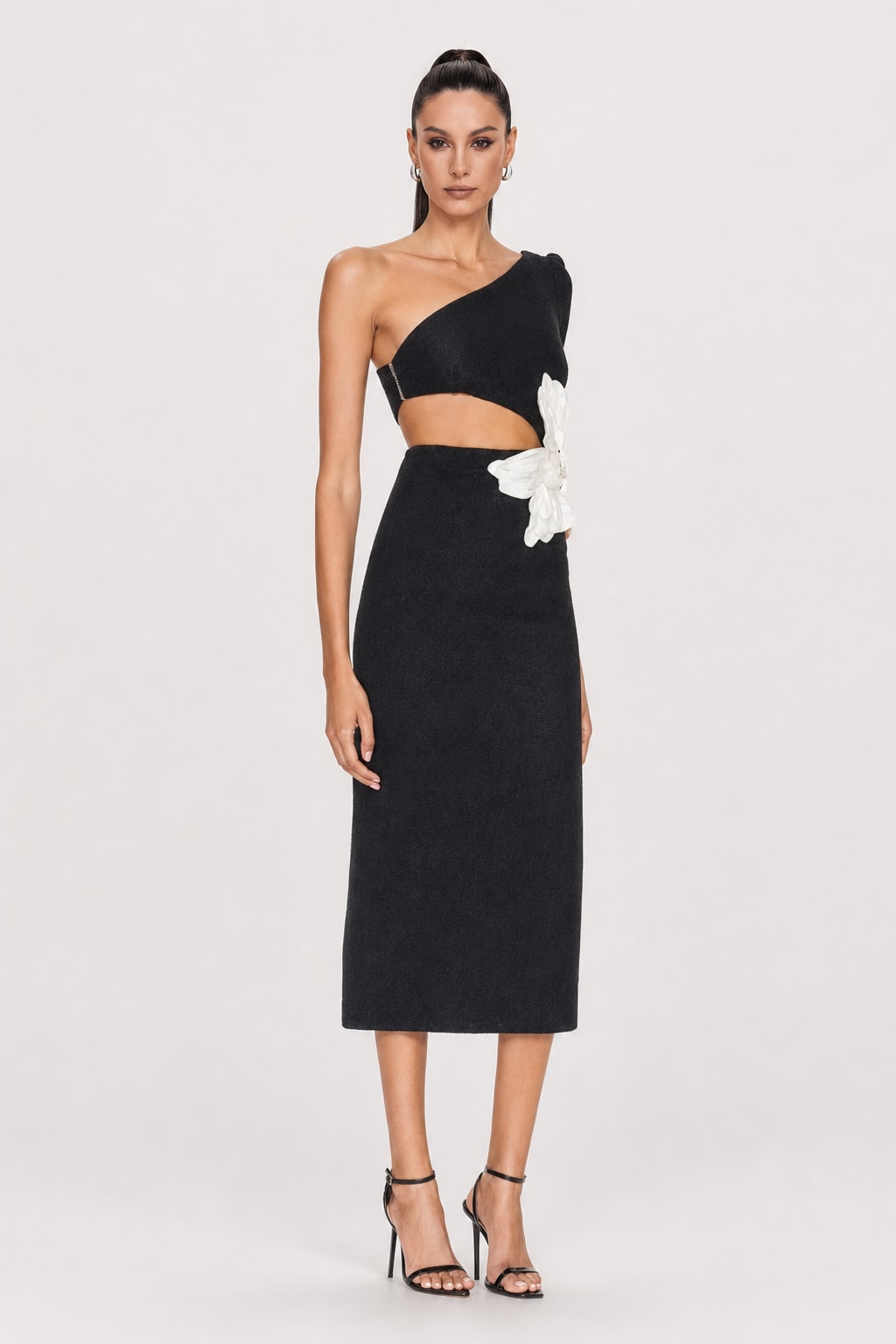 Fitted Midi Dress with One-Shoulder Sleeveless Cut - 3