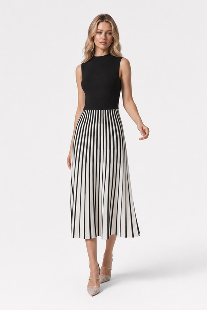 Mock Neck Color Block Knit Midi Dress - view 2